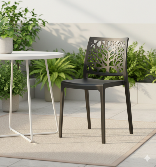 Silla Harlem, Negro, con Espaldar en Forma de Árbol y Diseño Minimalista