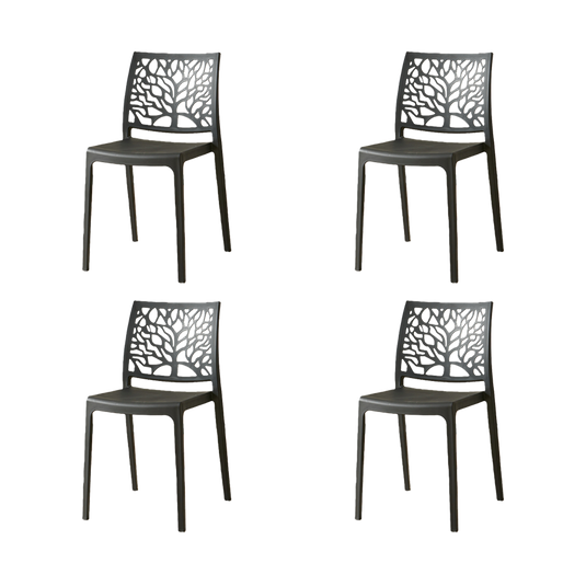 Set de 4 Sillas Harlem, Negro, con Espaldar en Forma de Árbol y Diseño Minimalista