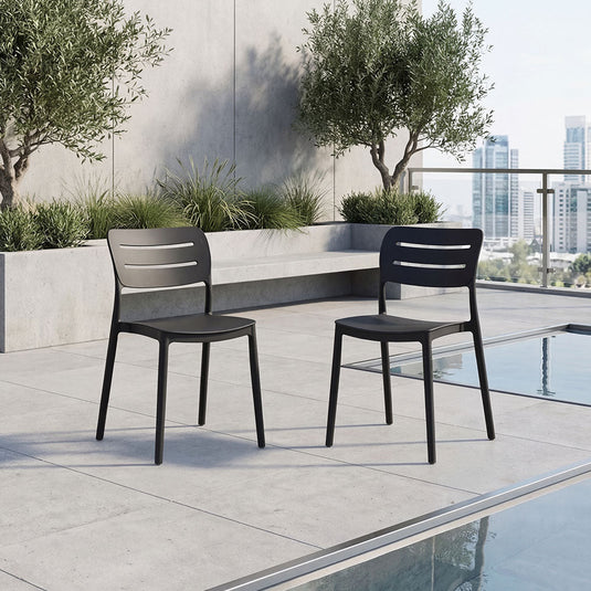 Set de 2 Sillas Harriman, Negro, con Medio Espaldar y Diseño Minimalista