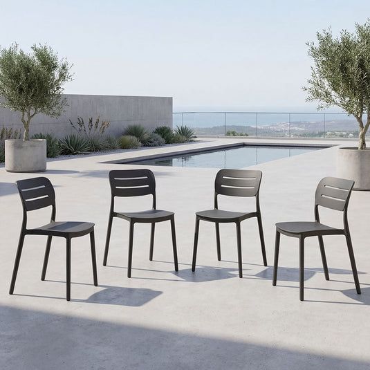 Set de 4 Sillas Harriman, Negro, con Medio Espaldar y Diseño Minimalista