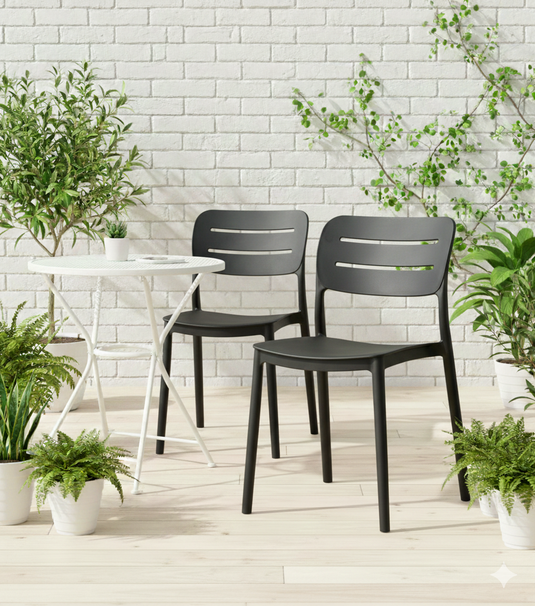 Set de 2 Sillas Harriman, Negro, con Medio Espaldar y Diseño Minimalista