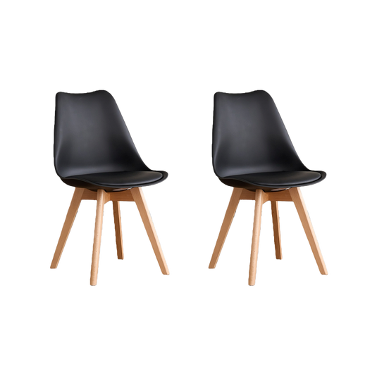 Set de 2 Sillas Fyn, Negro, Diseño Minimalista con Espaldar, Cojín y Patas de Madera