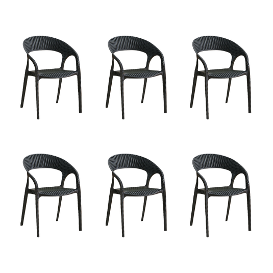 Set de 6 Sillas Axel, Negro, con Espaldar, Reposa Brazos y con Textura Trenzada