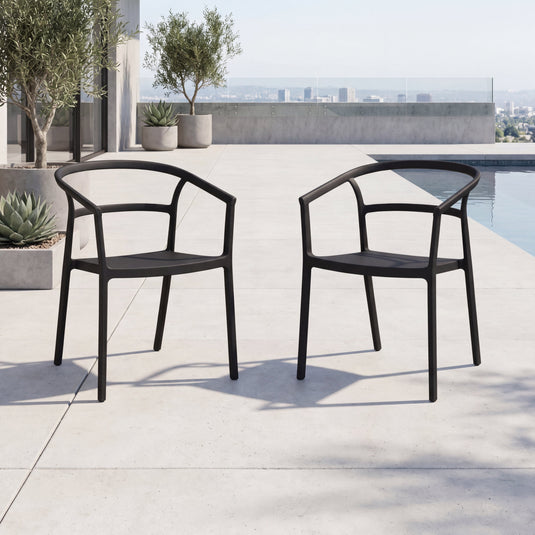 Set de 2 Sillas Porto, Negro, con Espaldar Minimalista y Diseño Moderno