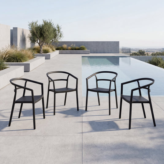 Set de 4 Sillas Porto, Negro, con Espaldar Minimalista y Diseño Moderno