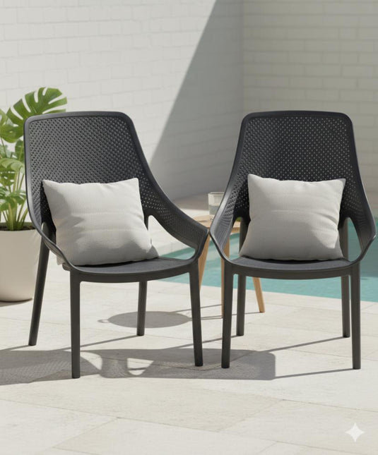 Silla Lounge Ibiza, Negro, con espaldar y reposa brazos
