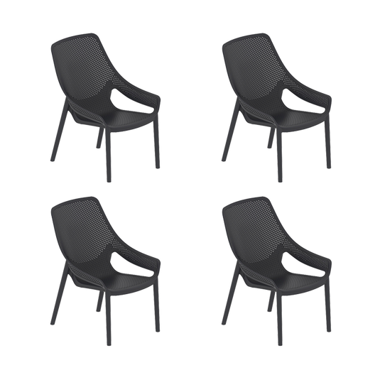 Set de 4 Sillas Lounge Ibiza, Negro, con Espaldar y Reposa Brazos