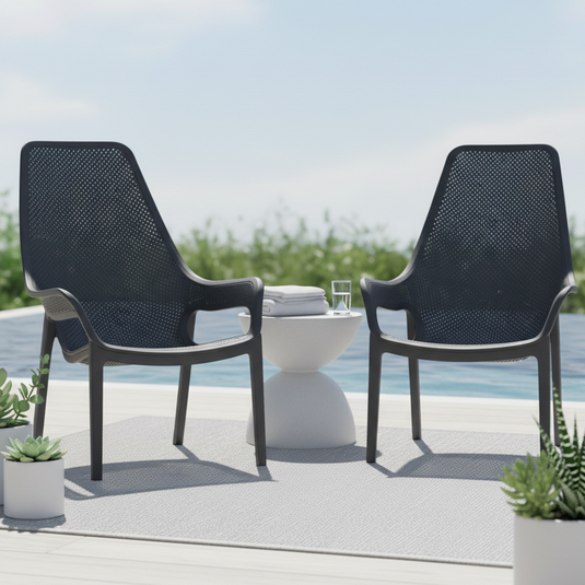 Set de 4 Sillas Lounge Mayorca, Negro, con Espaldar y Reposa Brazos