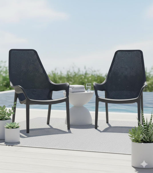 Silla Lounge Mayorca, Negro, con espaldar y reposa brazos X2