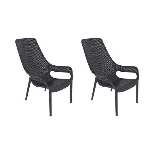 Set de 2 Sillas Lounge Mayorca, Negro, con Espaldar y Reposa Brazos