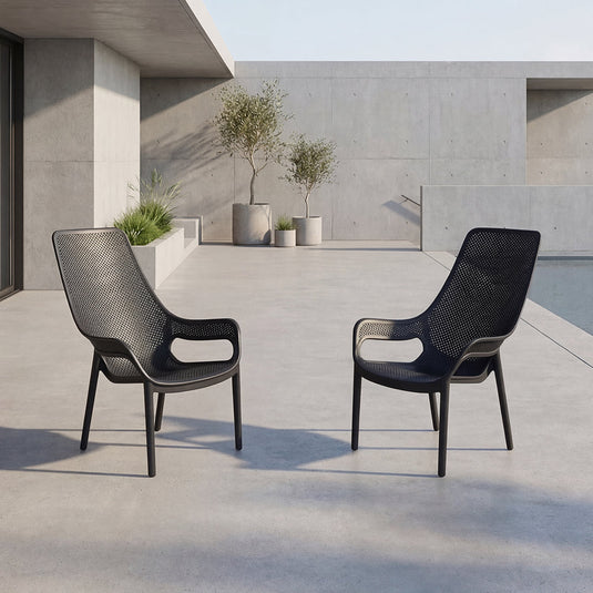 Set de 2 Sillas Lounge Mayorca, Negro, con Espaldar y Reposa Brazos