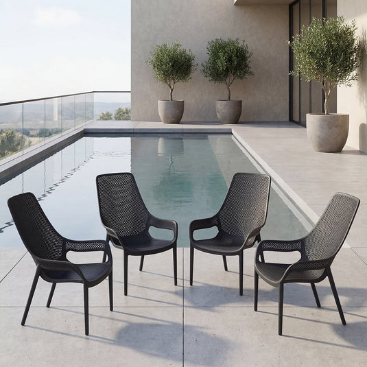 Set de 4 Sillas Lounge Mayorca, Negro, con Espaldar y Reposa Brazos