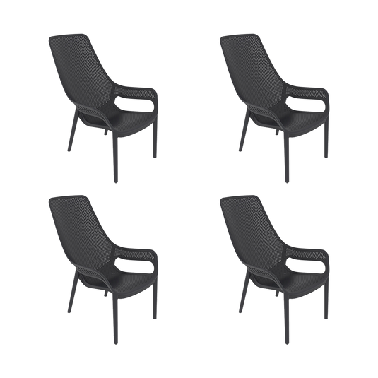 Set de 4 Sillas Lounge Mayorca, Negro, con Espaldar y Reposa Brazos