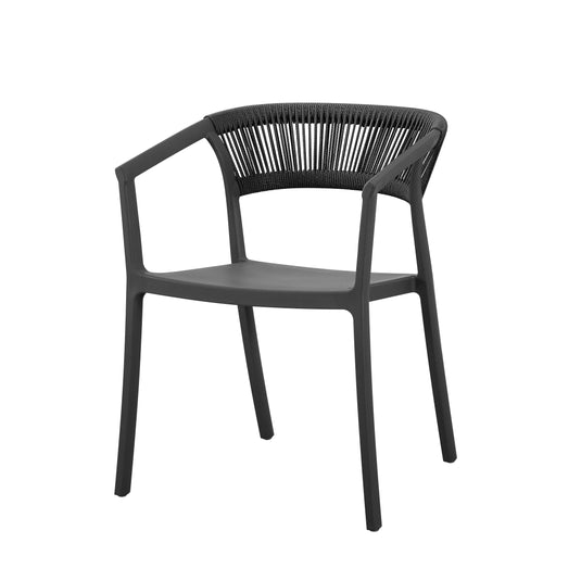 Set de 4 Sillas Balí, Negro, con Espaldar en Cuerdas y Diseño Moderno