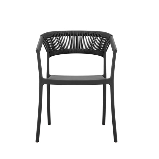 Set de 4 Sillas Balí, Negro, con Espaldar en Cuerdas y Diseño Moderno