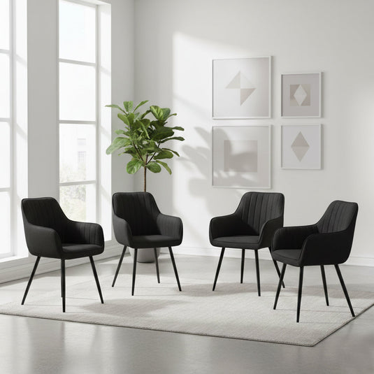 Set de 4 Sillas Neo, Color Negro, con Espaldar y Diseño Moderno