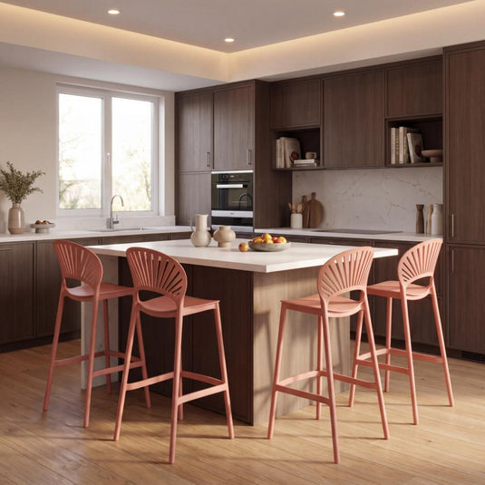 Set de 4 Sillas para Bar Paraíso, Color Terracota, Diseño Moderno