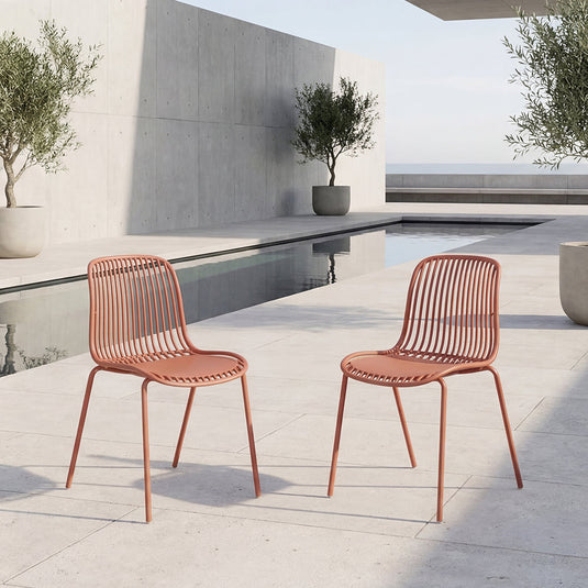Set de 2 Sillas Barcelona, Color Rojo, con Espaldar en Líneas Diseño Moderno
