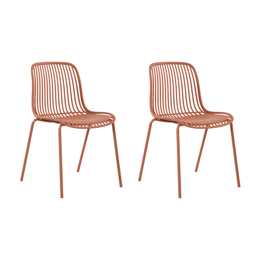 Set de 2 Sillas Barcelona, Color Rojo, con Espaldar en Líneas Diseño Moderno