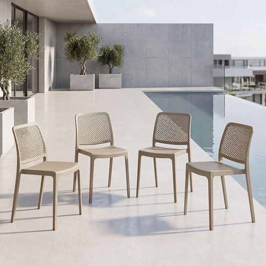 Set de 4 Sillas Manhattan, Taupe, con Espaldar en Rejilla y Diseño Minimalista