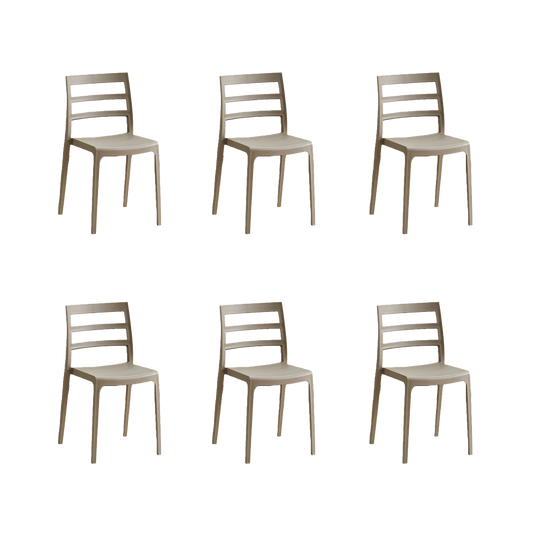 Set de 6 Sillas New York, Taupe, con Espaldar en Líneas y Diseño Minimalista