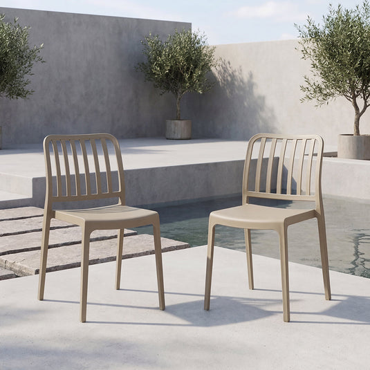 Set de 2 Sillas Brooklyn, Taupe, con Espaldar en Rayas y Diseño Minimalista