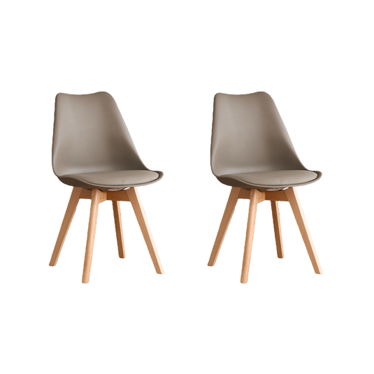 Set de 2 Sillas Fyn, Taupe, Diseño Minimalista con Espaldar, Cojín y Patas de Madera