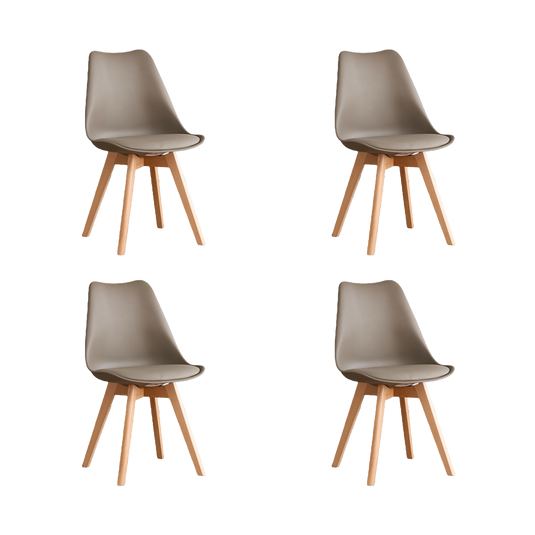 Set de 4 Sillas Fyn, Taupe, Diseño Minimalista con Espaldar, Cojín y Patas de Madera