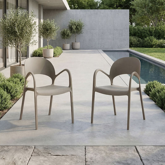 Set de 2 Sillas Bremen, Taupe, con Espaldar, Reposa Brazos y Diseño Minimalista