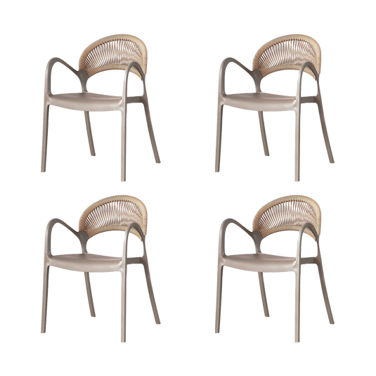 Set de 4 Sillas Daytona, Taupe y Café Claro, con Espaldar, Reposa Brazos y Diseño Minimalista