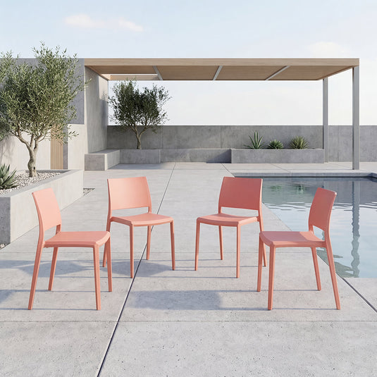 Set de 4 Sillas Toledo, Color Terracota, con Espaldar Liso y Cuadrado, Diseño Moderno