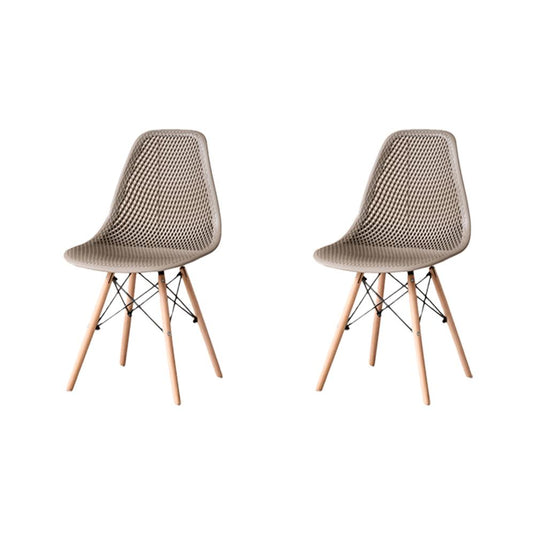 Set de 2 Sillas Aira, Color Taupe, con Espaldar y Patas en Madera