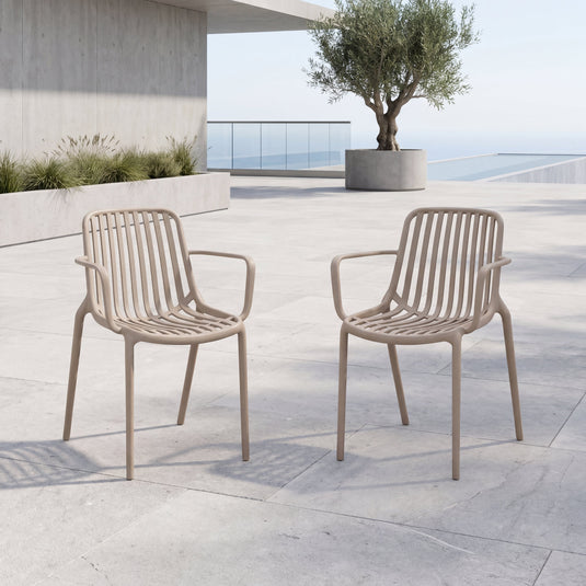 Set de 2 Sillas Parma, Taupe, con Espaldar en Rayas y Diseño Minimalista