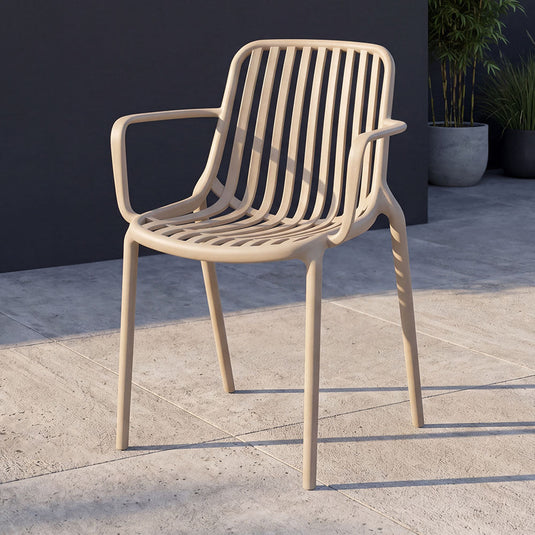 Set de 4 Sillas Parma, Taupe, con Espaldar en Rayas y Diseño Minimalista