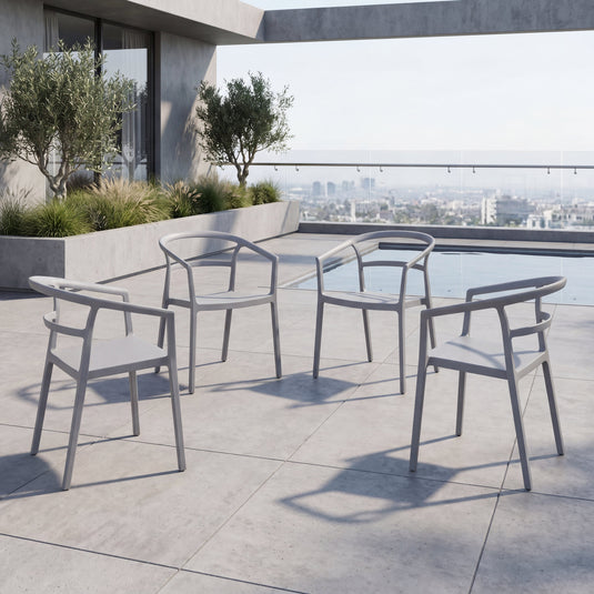 Set de 4 Sillas Porto, Gris, con Espaldar Minimalista y Diseño Moderno