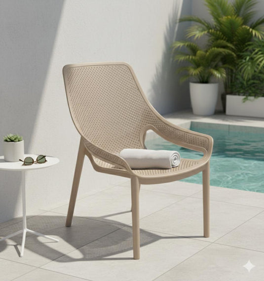 Silla Lounge Ibiza, Taupe, con espaldar y reposa brazos X4