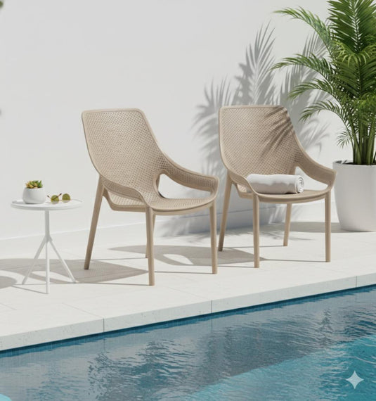 Silla Lounge Ibiza, Taupe, con espaldar y reposa brazos X4