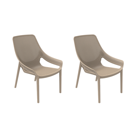 Set de 2 Sillas Lounge Ibiza, Taupe, con Espaldar y Reposa Brazos