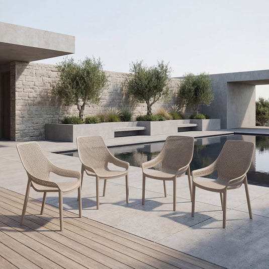 Set de 4 Sillas Lounge Ibiza, Taupe, con Espaldar y Reposa Brazos