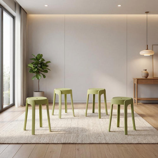 Set de 4 Butacos Apilable Maison, Color Verde Oliva, Diseño Moderno