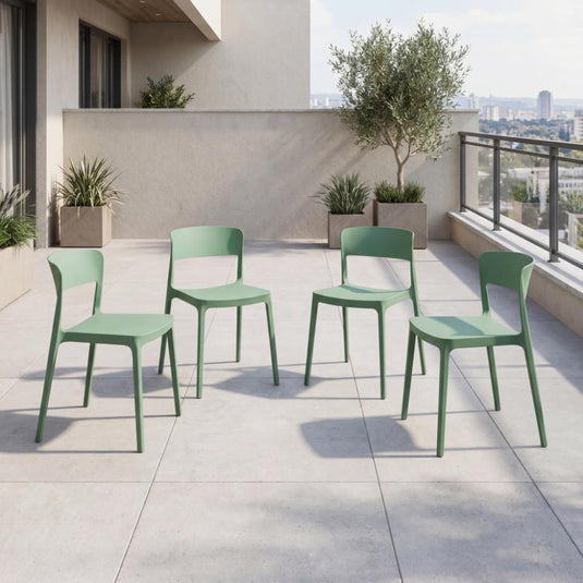 Set de 4 Sillas Mónaco, Color Verde Oliva, con Espaldar y Diseño Moderno