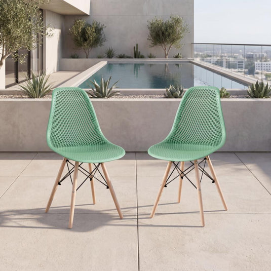 Set de 2 Sillas Aira, Color Verde Oliva, con Espaldar y Patas en Madera