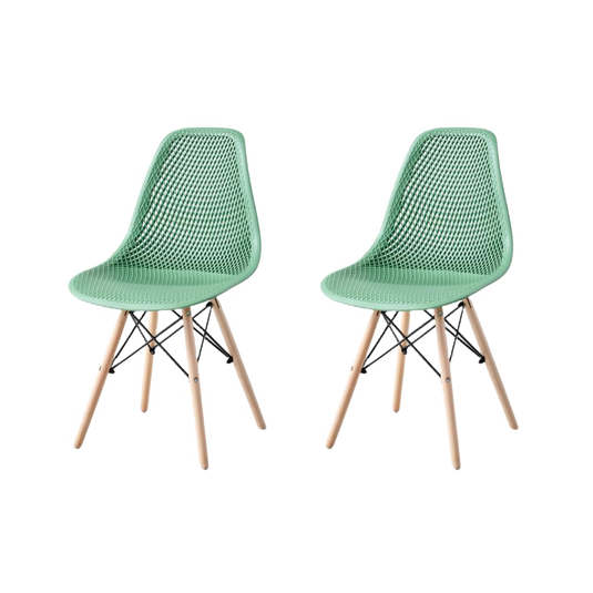 Set de 2 Sillas Aira, Color Verde Oliva, con Espaldar y Patas en Madera