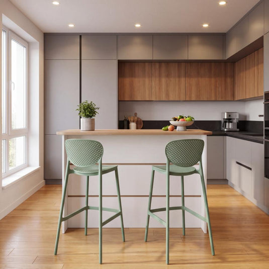 Set de 2 Sillas para Bar Río, Color Verde Olivo, Diseño Moderno