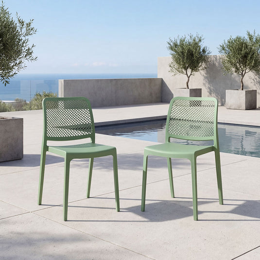 Set de 2 Sillas Manhattan, Verde, con Espaldar en Rejilla y Diseño Minimalista