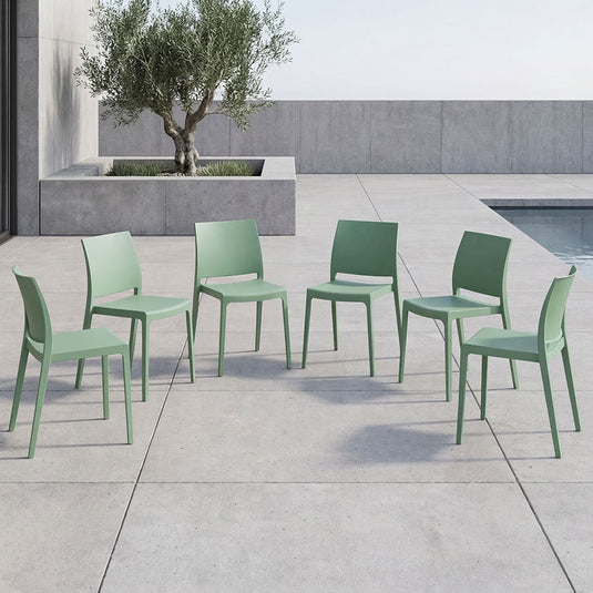 Set de 6 Sillas Soho, Verde, con Espaldar Cerrado y Diseño Minimalista