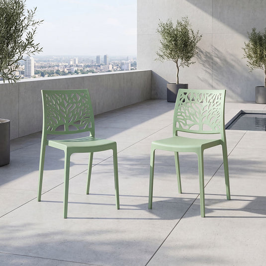Set de 2 Sillas Harlem, Verde, con Espaldar en Forma de Árbol y Diseño Minimalista