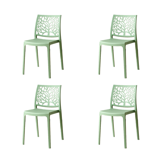 Set de 4 Sillas Harlem, Verde, con Espaldar en Forma de Árbol y Diseño Minimalista