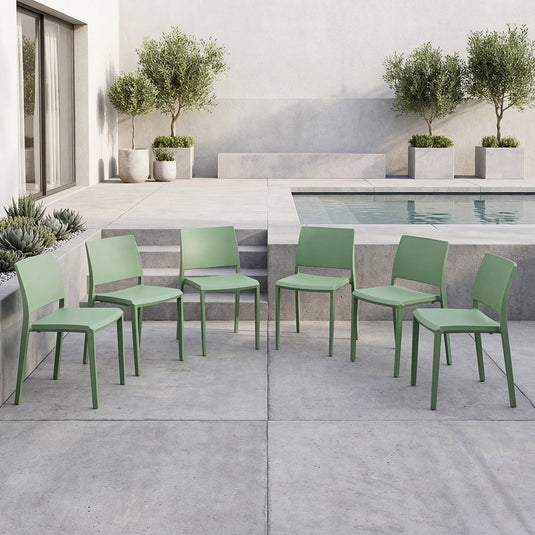Set de 6 Sillas Toledo, Color Verde, con Espaldar Liso y Cuadrado, Diseño Moderno