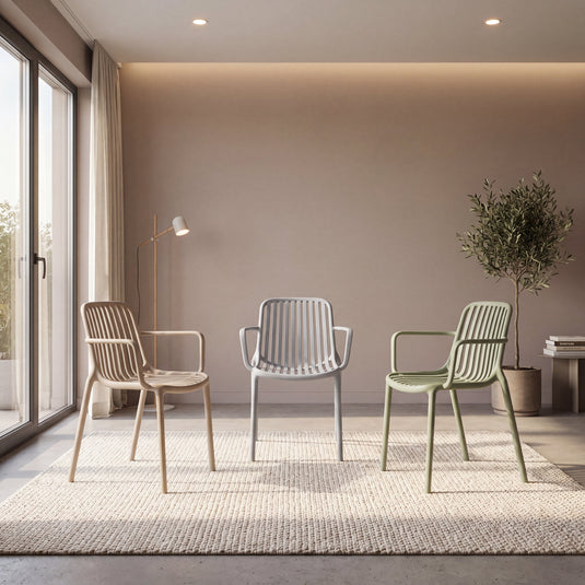 Set de 3 Sillas Premium, Color Verde - Gris y Taupe, con espaldar